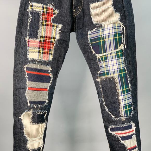JUNYA WATANABE  S Indigo Multi Color Patchwork Cotton Straight Distressed Jeans - Picture 2 of 8